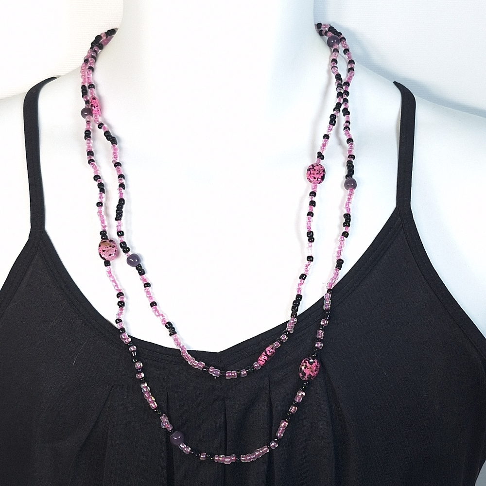 NWT Sea Jewels Long Beaded Purple Black Necklace